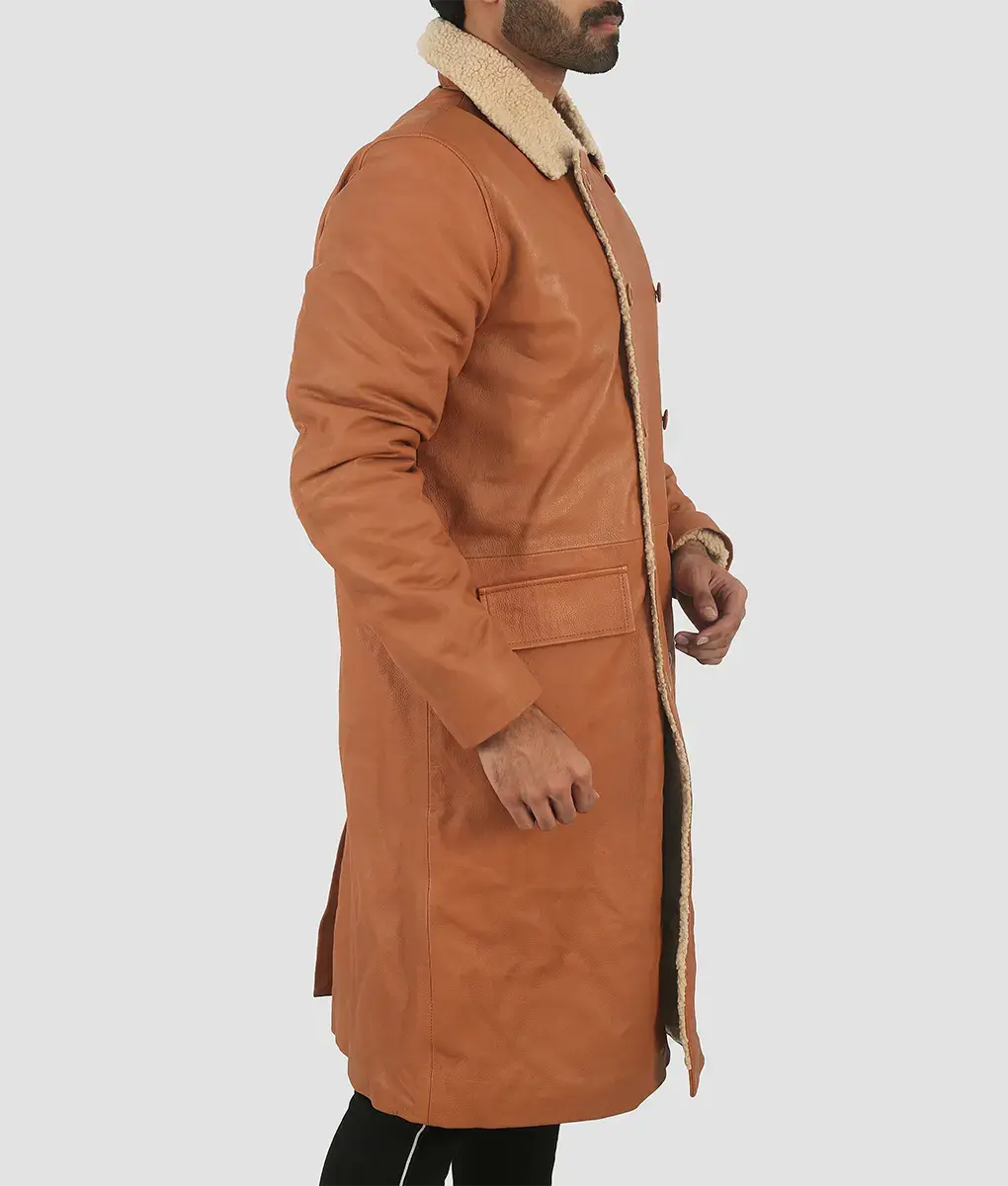Spencer Mens Brown Leather Trench Coat My Store