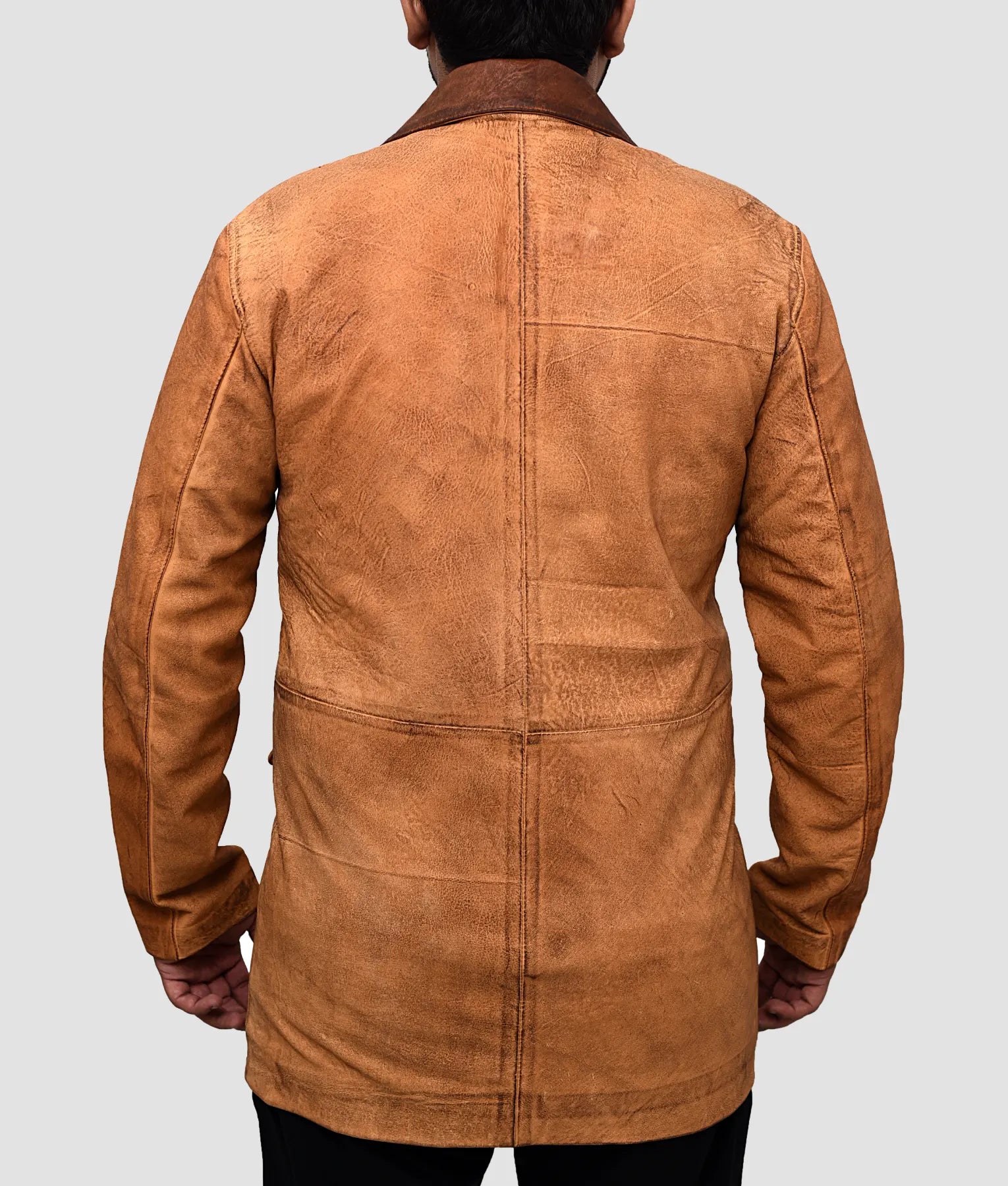 Steve Mens Tan Distressed Leather Car Coat | Mens Tan Distressed Leather Car Coat-5
