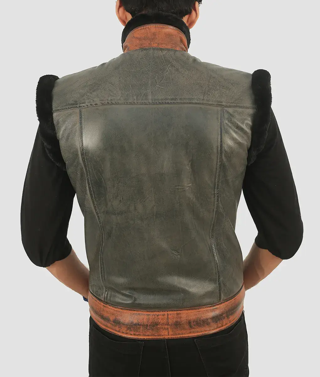 Trevor Mens Grey & Brown Leather Vest My Store
