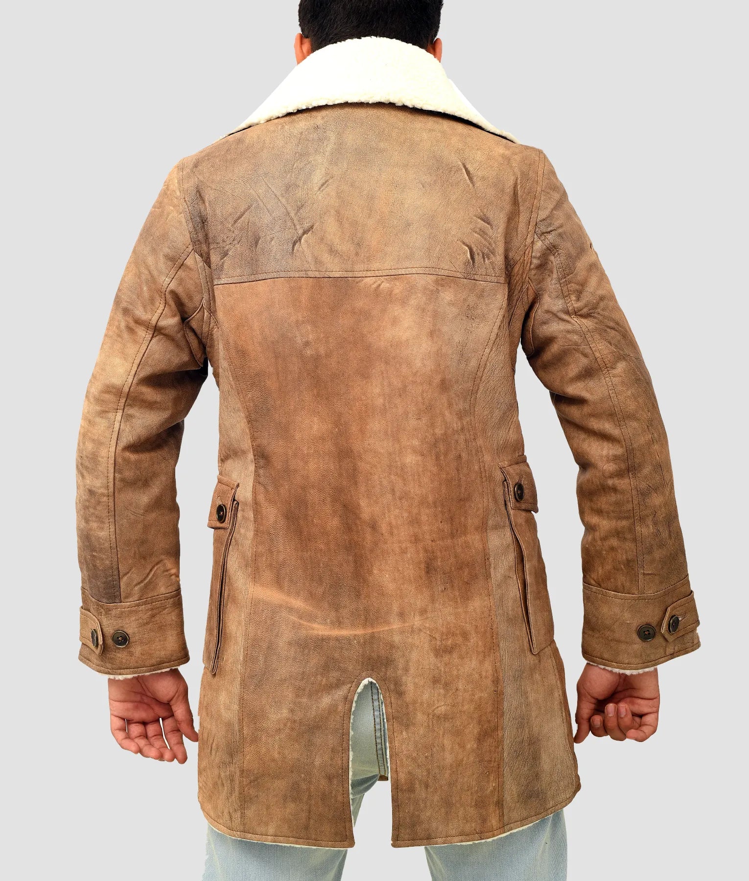 Victor Mens Distressed Brown Leather Coat | Mens Shearling Brown Leather Coat-3