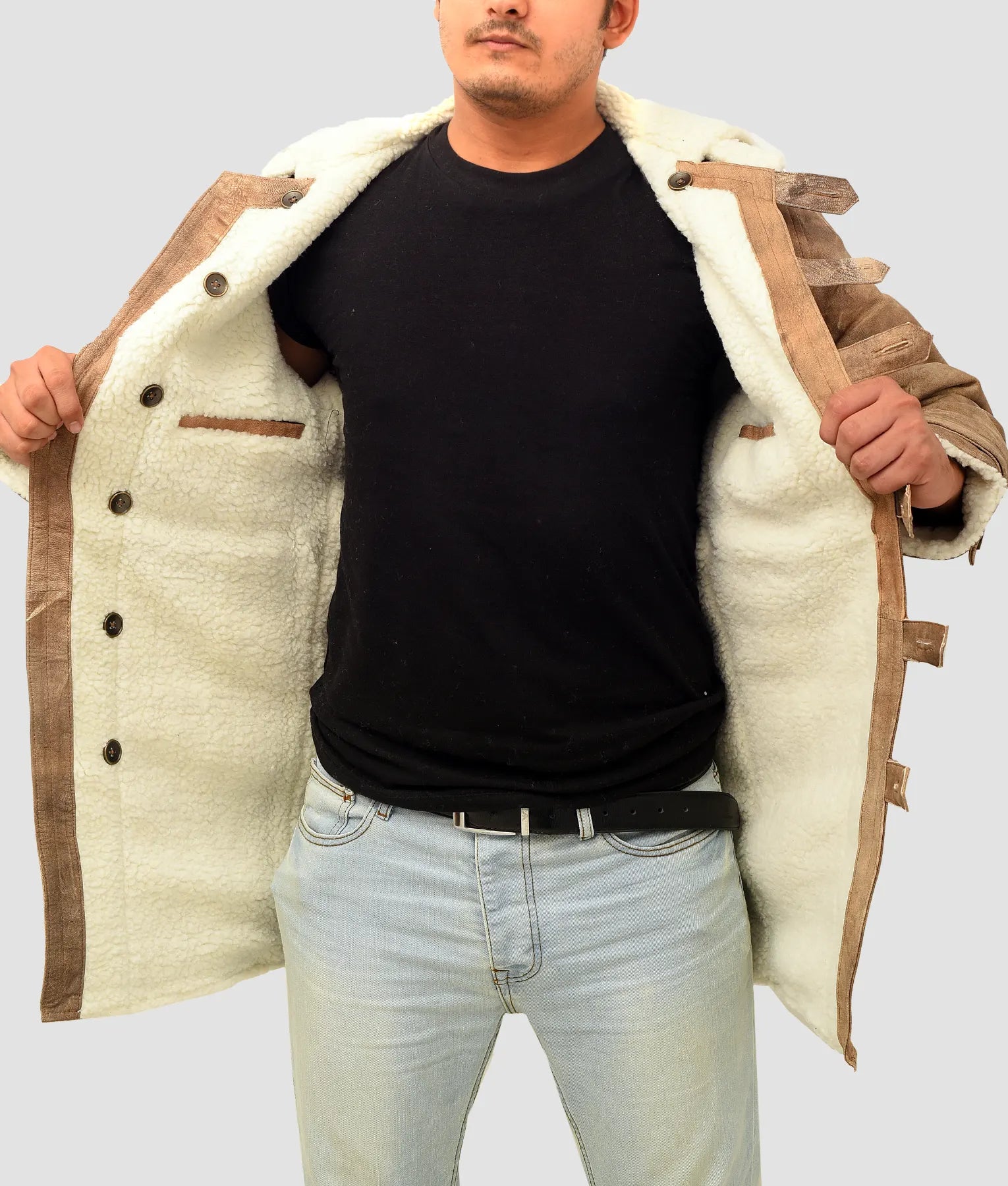 Victor Mens Distressed Brown Leather Coat | Mens Shearling Brown Leather Coat-2