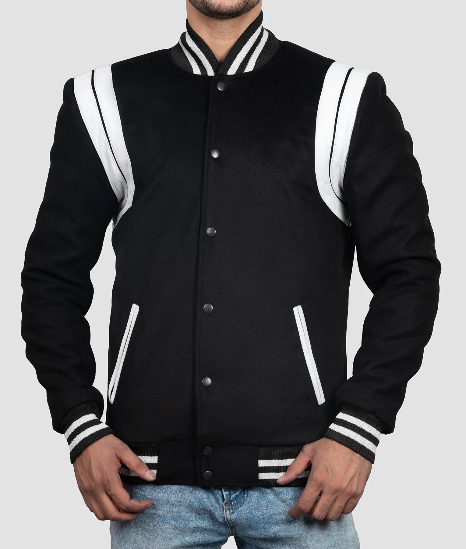 Vince Mens Black & White Varsity Jacket | Mens Black & White Varsity Jacket-2