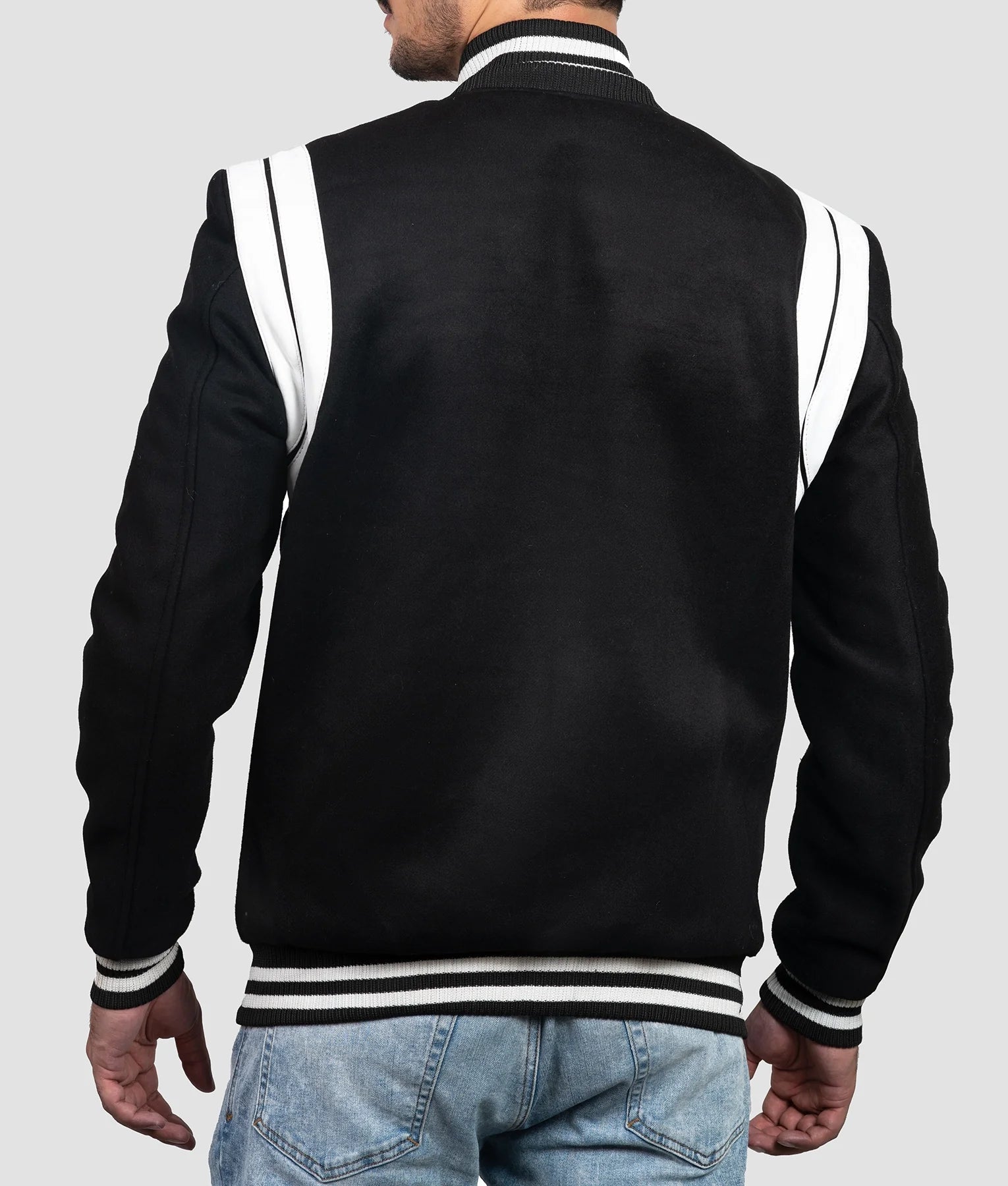 Vince Mens Black & White Varsity Jacket | Mens Black & White Varsity Jacket-5