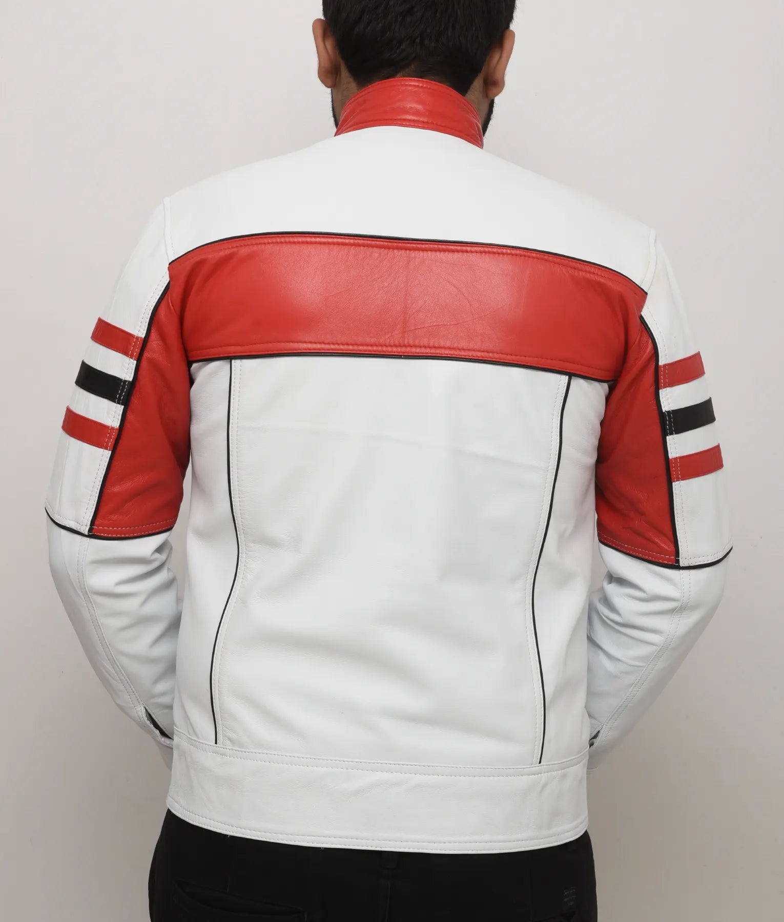 Vince Mens Red & White Cafe Racer Jacket | Mens Red & White Cafe Racer Jacket-5